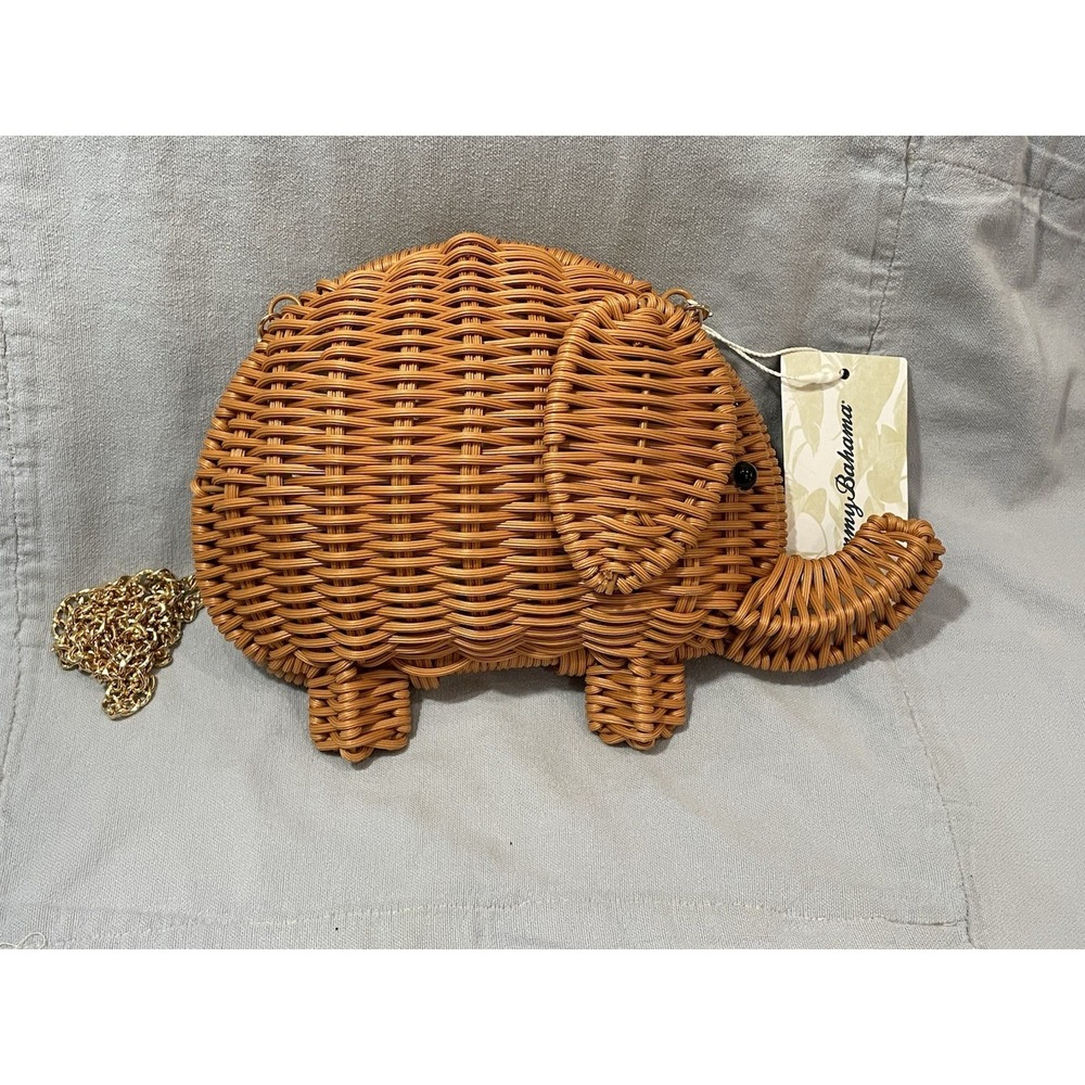 NEW Tommy Bahama Woven Natural Color Wicker Shoulder Bag Purse - Elephant Shape